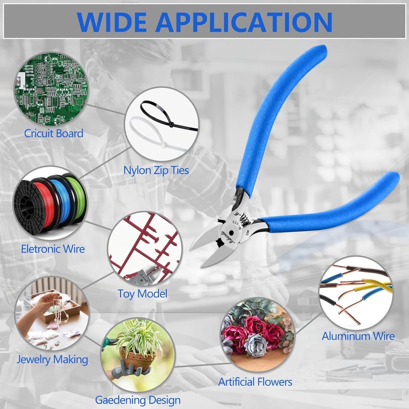 mshandto Wire Cutters, 5" Flush Cutters for Electronic Component, CR-V Side Cutters for Crafting, Ultra-Sharp Diagonal Cutters, Flush Cut Pliers for Jewelry Making, Plastic, Soft Copper Wire (2Pack) - Image 4